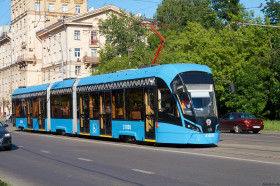 Thumbnail for «Трамвай «Витязь-М» в синей раскраске, маршрут №11, улица Первомайская»